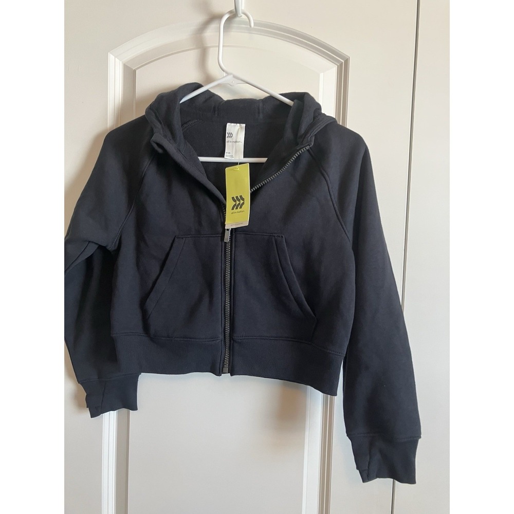 All In Motion Fleece Jacket Girls M 8 Black NWT Cropped Full Zip Hoodie